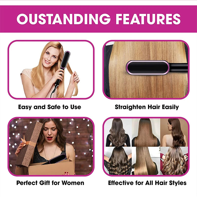 Electric Hair Straightener Brush Fast Heating 3-Min Styling Global Patent Overheat Protection Anti-Scald Portable Hotel Salon Peaceful Pleasures Health and Wellness