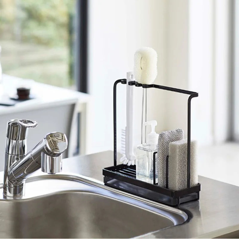 Kitchen Sink Organizer Rack | Sponge Holder with Drain Tray