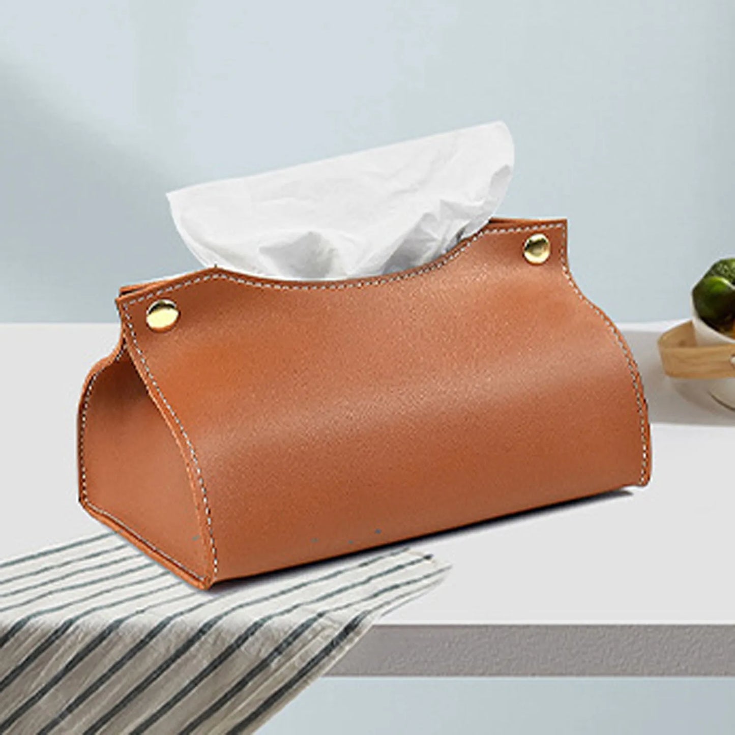 PU Leather Tissue Box Cover Holder – Desktop & Home Organizer