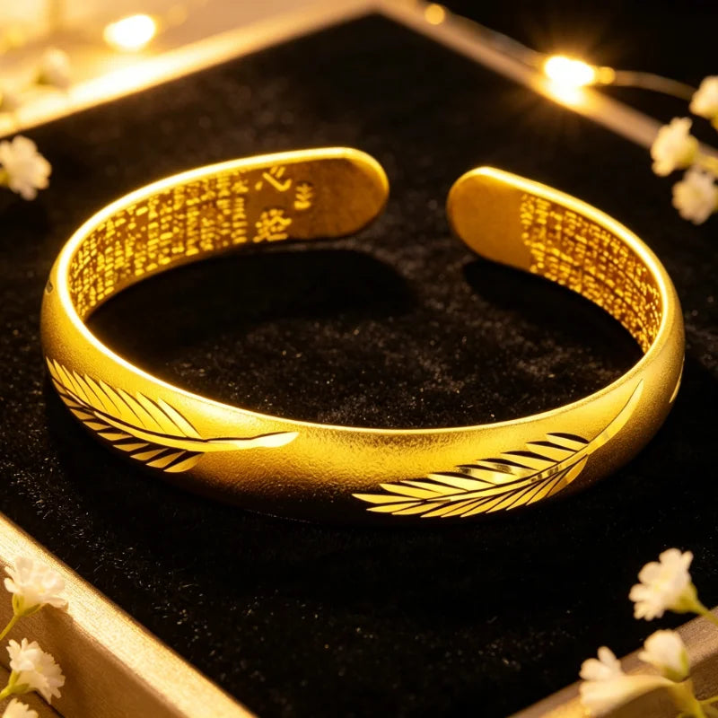 Sand Gold Heart Sutra Bracelet – Dragon Engraved Prayer Beads