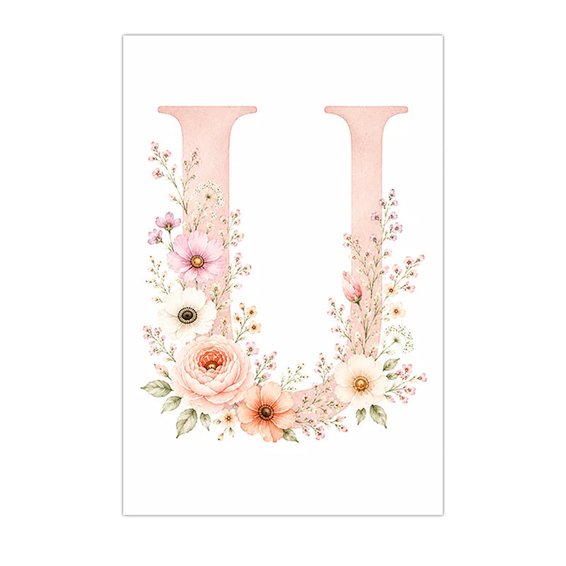 Custom Floral Rainbow Alphabet Canvas Wall Art – Kids Room