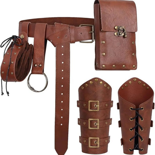 Renaissance Leather Belt Pouch Purse Viking Medieval Bracers Peaceful Pleasures Health and Wellness StyleI 6PCS