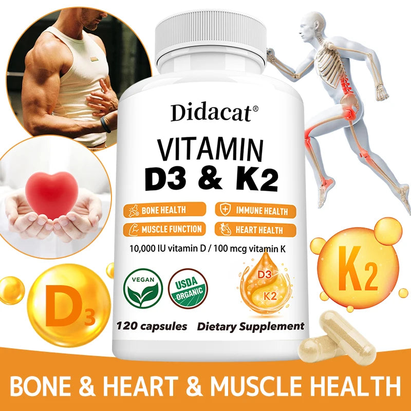 Vitamin D3 + K2 Supplement – Bone & Immune Support | 120 Caps