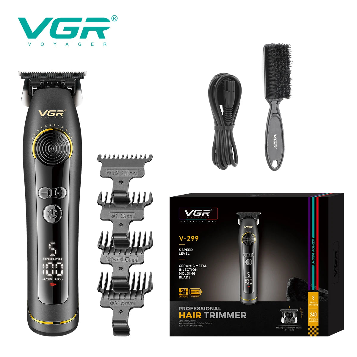 VGR electric hair clipper with 9000 RPM for men, LCD digital display hair salon, household oil head carving hair trimmer V-299 Peaceful Pleasures Health and Wellness USB
