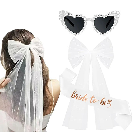 Bride To Be Sunglasses, Bow Veil & Sash | Bachelorette Set Bridal Party Accessories Peaceful Pleasures Health and Wellness