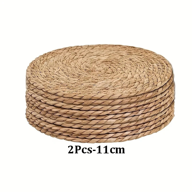 Round Woven Water Hyacinth Placemats – Boho Farmhouse Set of 2