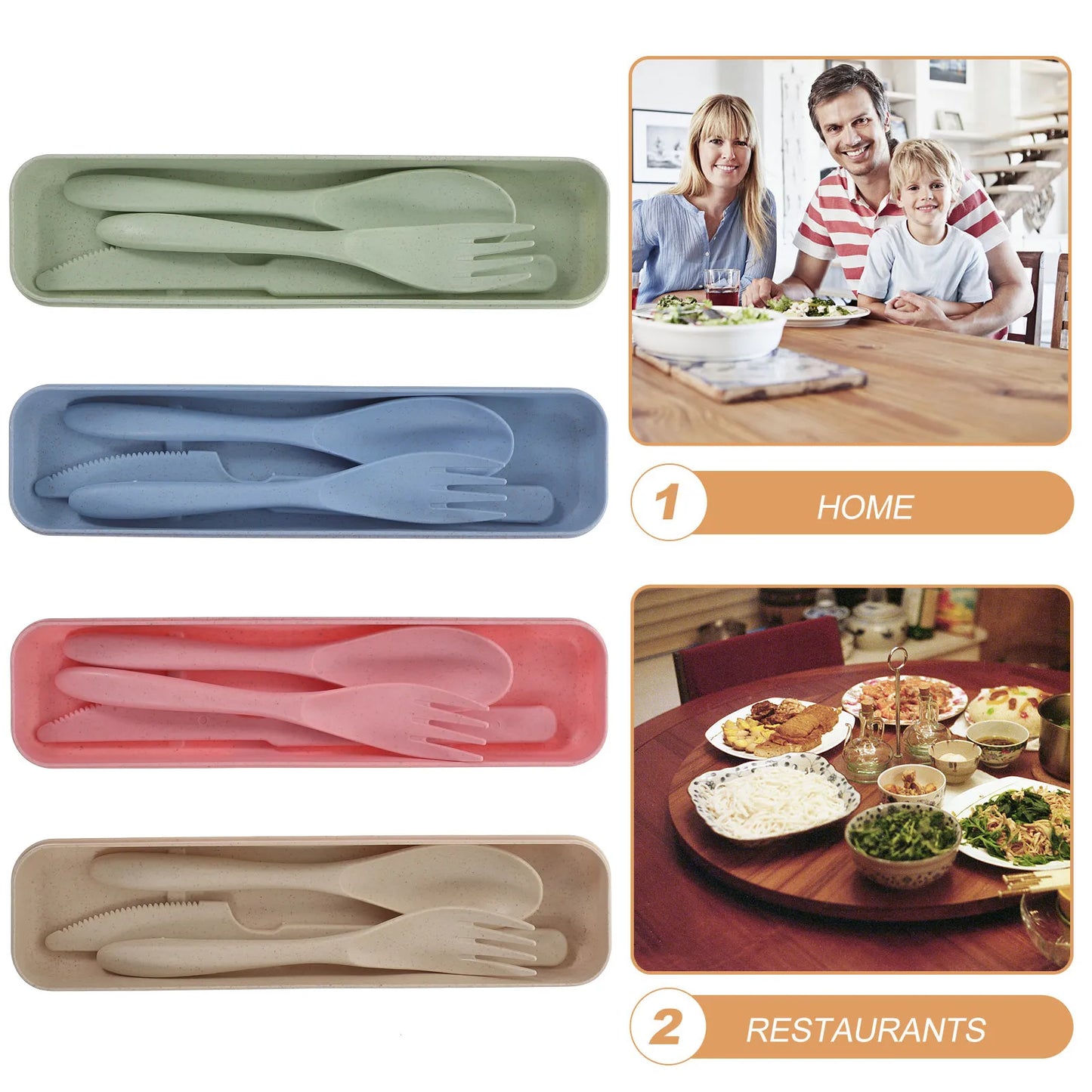1Set Portable Tableware Set with Case Reusable Forks and Spoons Travel Utensils for Picnic Camping Hiking Lunch Box camping set Peaceful Pleasures Health and Wellness