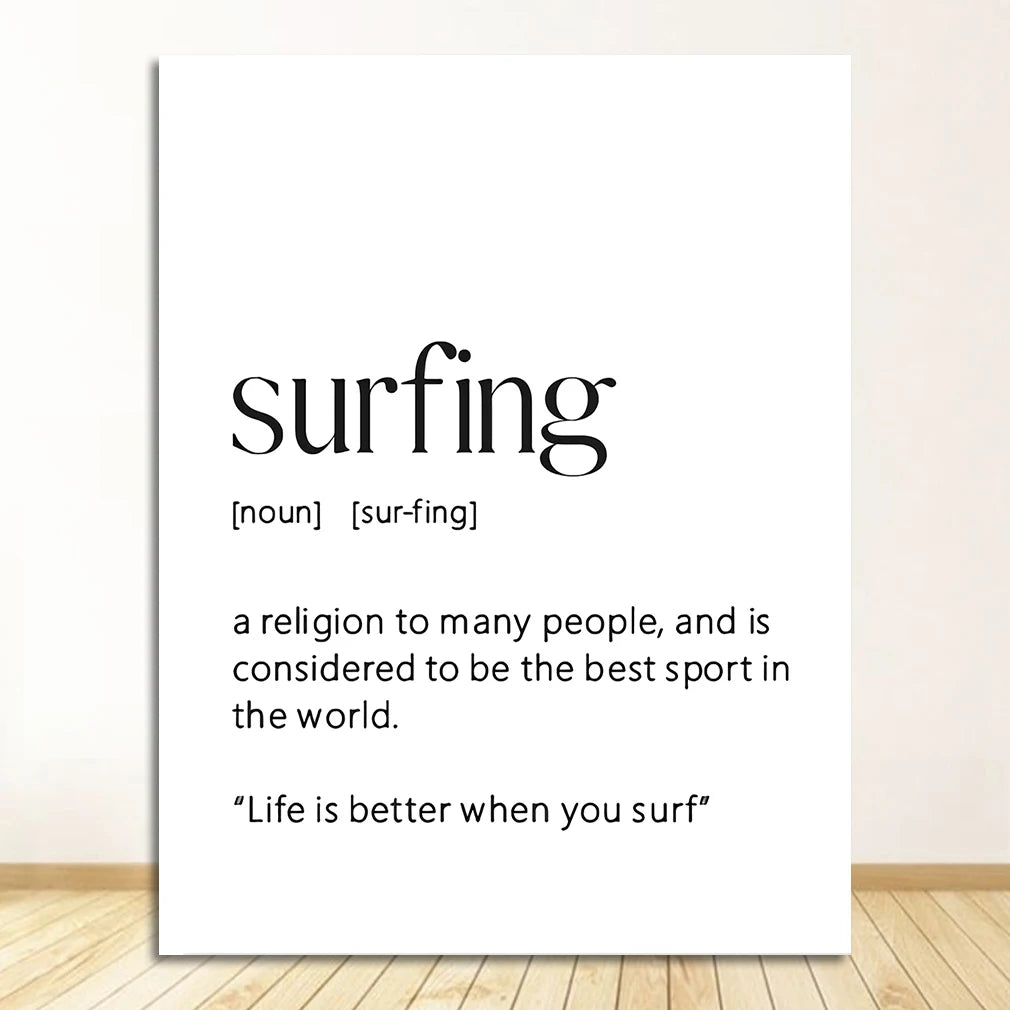 Surfing Definition Quote Canvas Wall Art | Surfer Gift Print