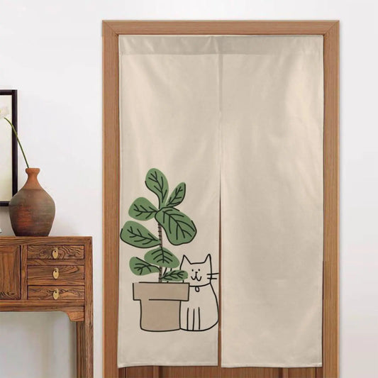 Cat & Plant Print Room Divider Curtain | 2-Panel Door Décor Decorative Door Curtain Peaceful Pleasures Health and Wellness