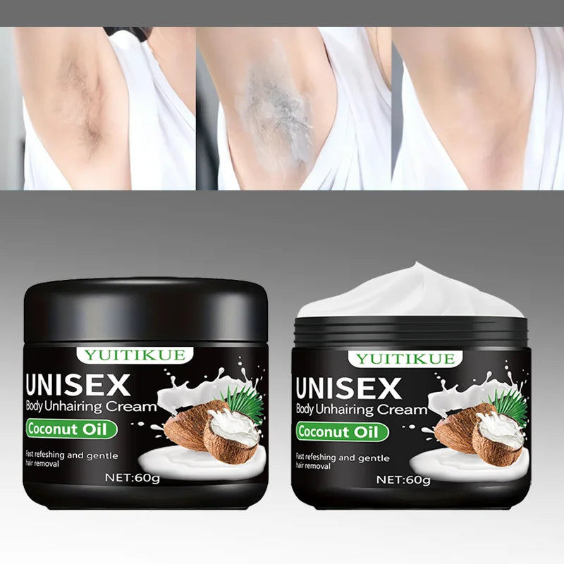 YUITIKUE Hair Removal Cream – Coconut Oil & Aloe, 60g Hair Removal Cream Peaceful Pleasures Health and Wellness