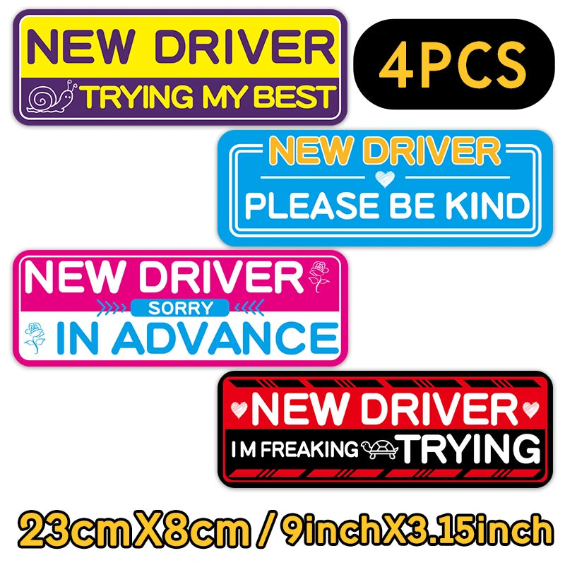 4-Pack Reflective Student Driver Car Magnet Stickers | New Driver