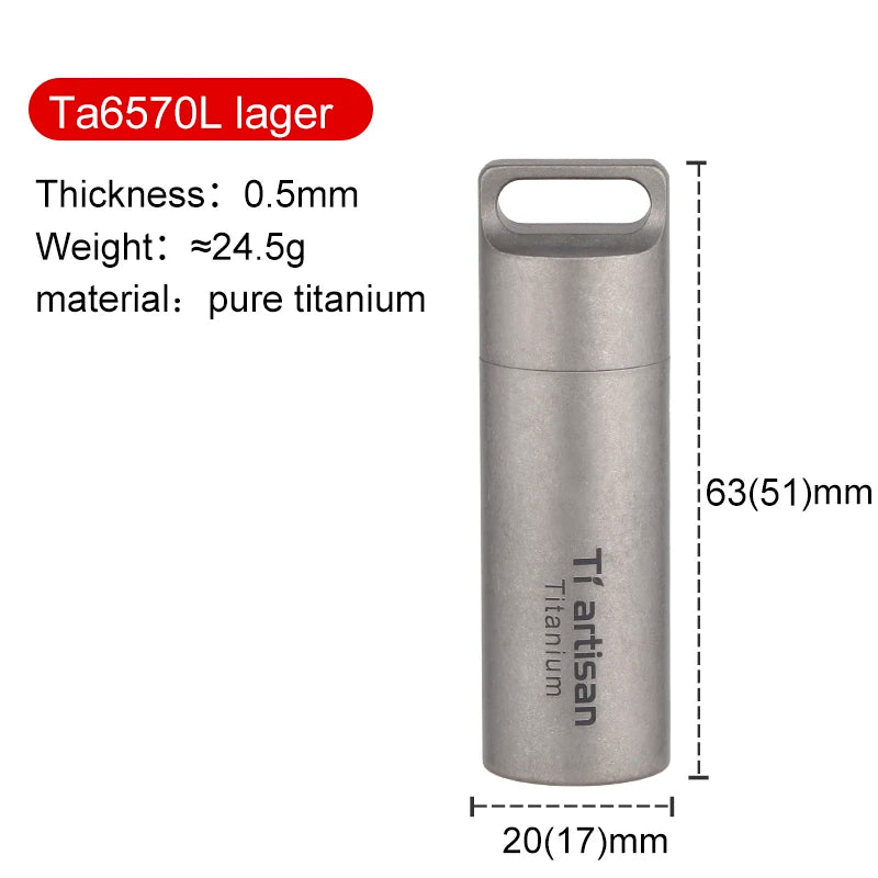 Tiartisan Titanium Mini EDC Tools Portable Sealed Medicine Bottle Home Outdoor Pill Box Waterproof Titanium Pill container Peaceful Pleasures Health and Wellness L