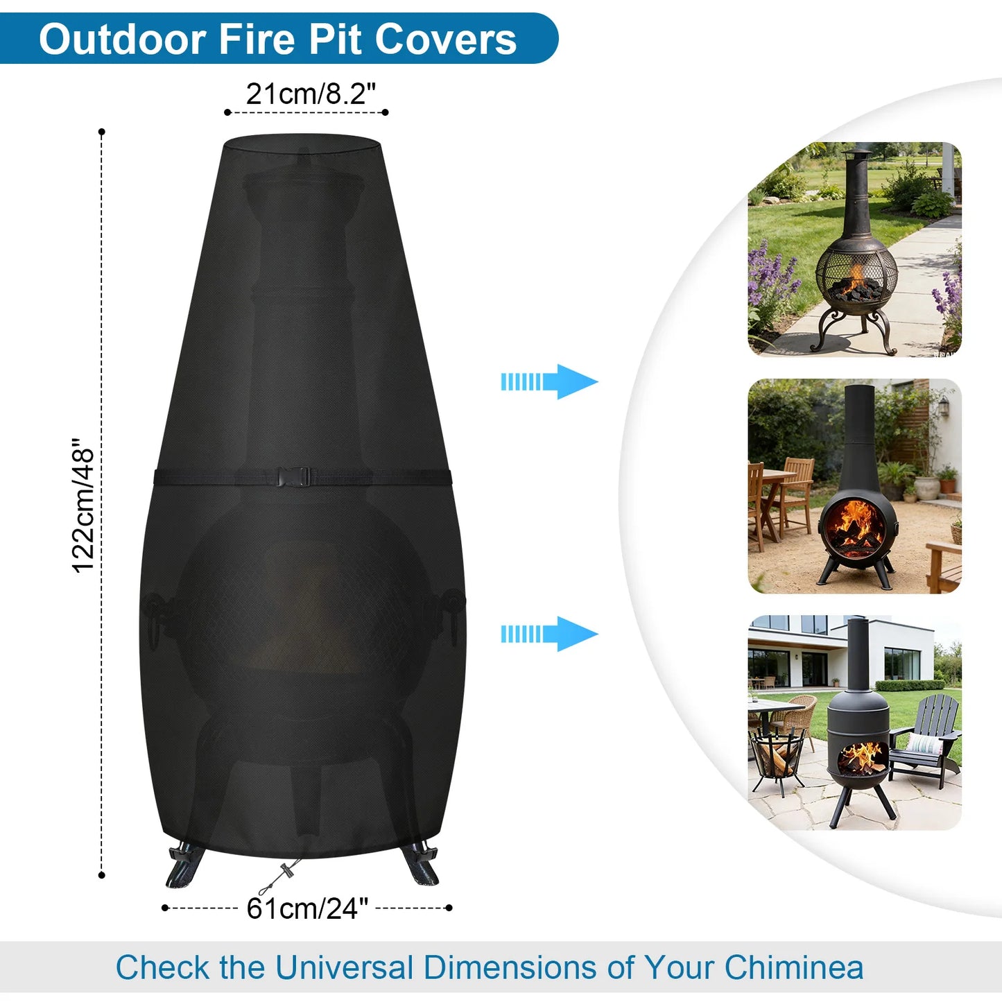 Large Chimenea Cover Waterproof Fireplace Covers Windproof Anti-UV Heavy Duty Oxford Fabric Outdoor Garden Patio Heater Covers Peaceful Pleasures Health and Wellness black