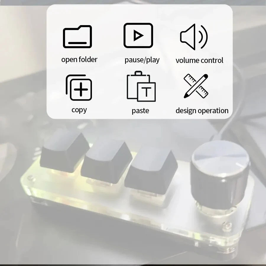 RGB Macro Mechanical Keypad – 3 Keys + 1 Knob, Programmable