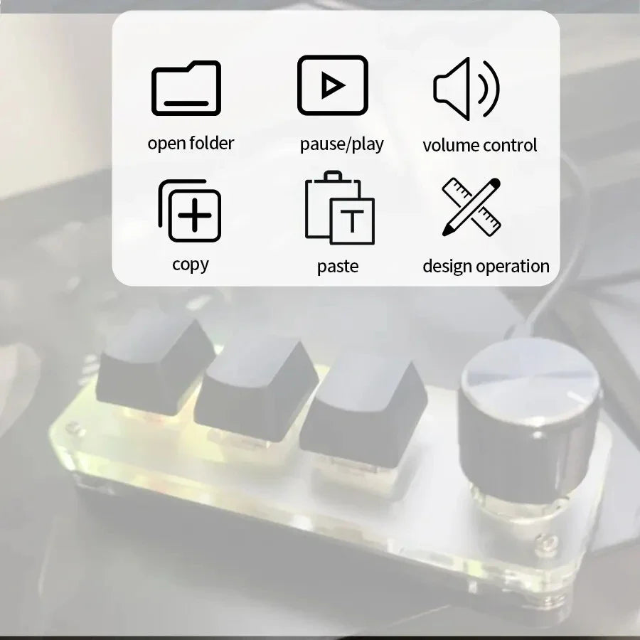 Mini RGB Macro Mechanical Keyboard – 3 Keys & 1 Knob