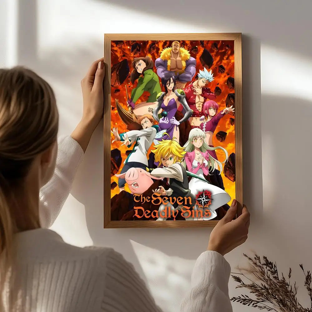 Anime T-The Seven Deadly Sins Poster HD Self Adhesive Waterproof Wall Art Ideal for Home Office Dorm Bedroom Great Gift Peaceful Pleasures Health and Wellness White4 40X50cmNoframe