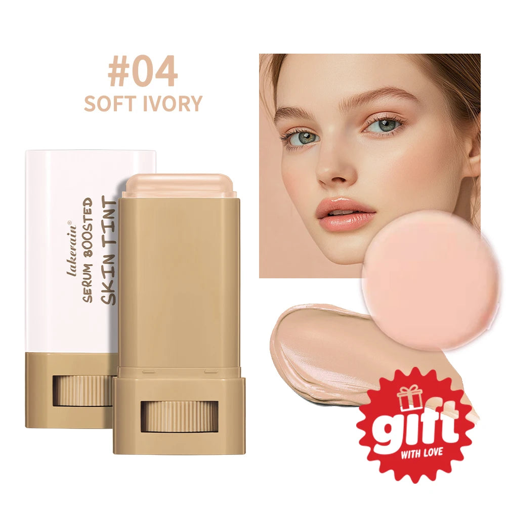 Waterproof Skin Tint Stick With Puff Nourishing Solid Tinted Serum Foundation Face Tint Balm Concealer Contour Stick Multi-use Peaceful Pleasures Health and Wellness Color 4With Puff