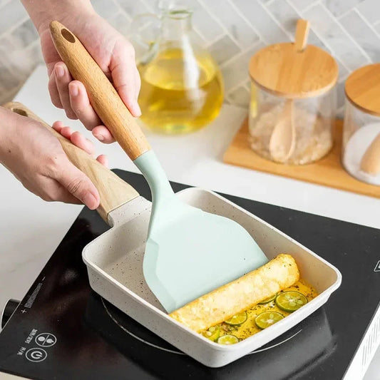 Silicone & Wood Spatula – Non-Stick Wide Kitchen Shovel Silicone Spatula Oasis Select