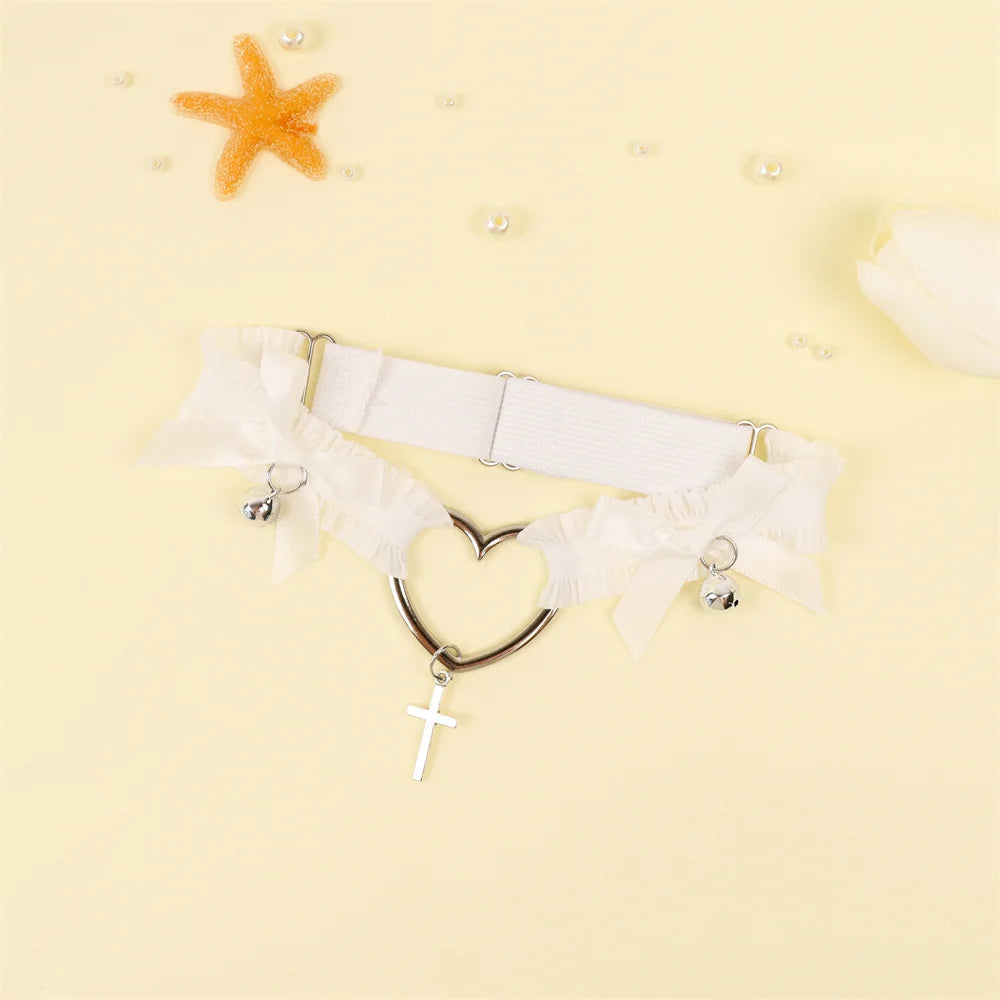 Lolita Lace Garters Leg Belt Punk Cross Heart Bow Ring Goth Elastic