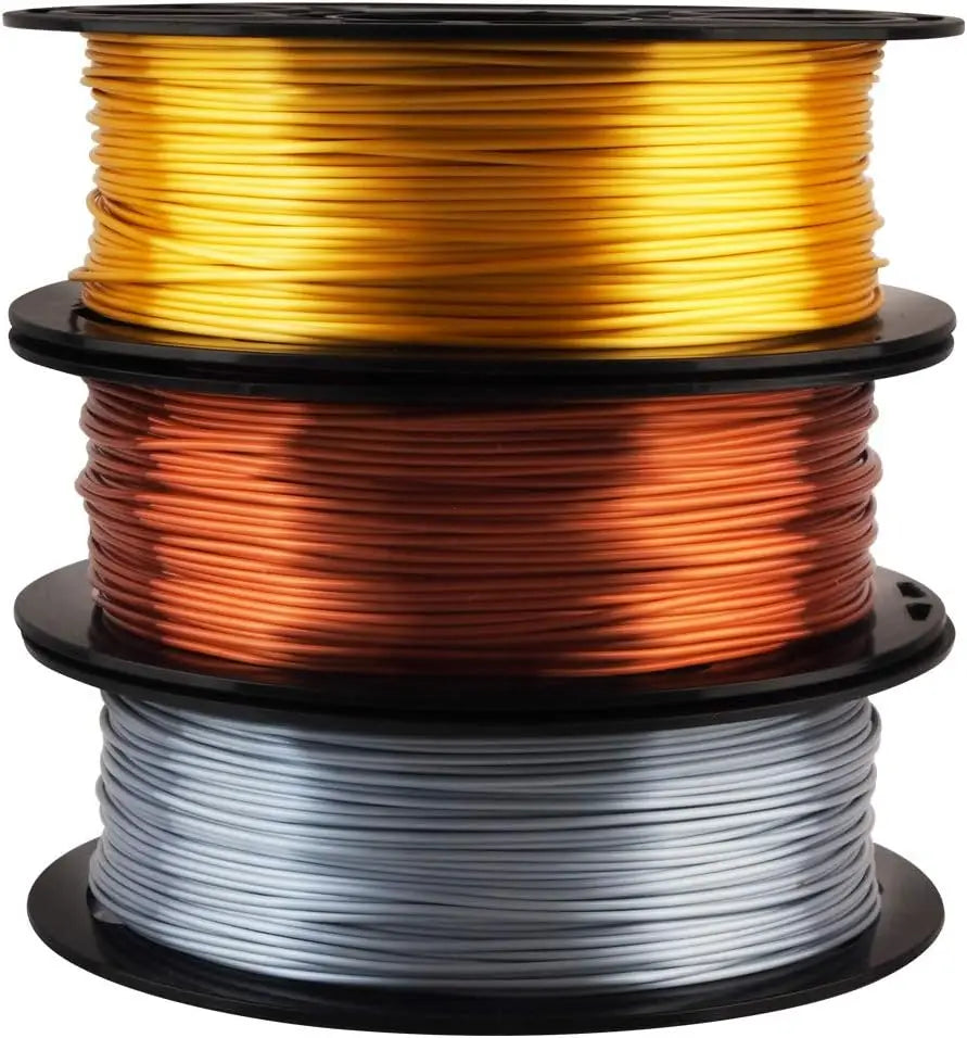 Silk PLA Filament Bundle 1.75mm – Gold Silver Copper 3×0.25kg