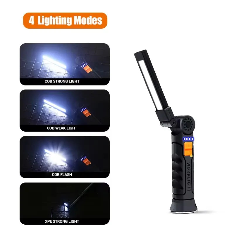 Folding COB XPE LED Work Light – Rechargeable Torch & Flashlight