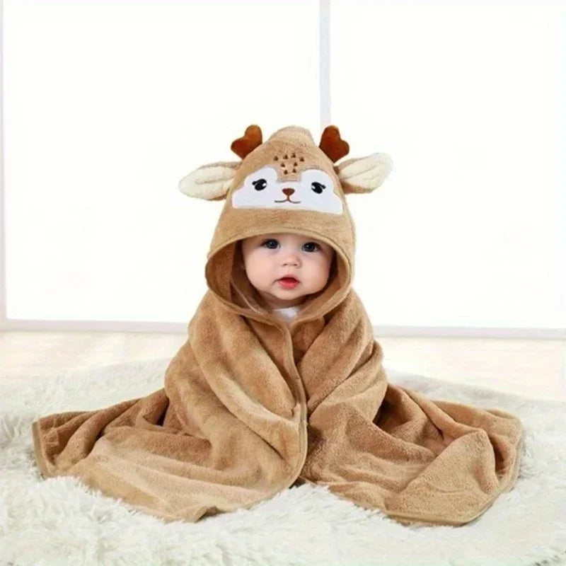 Cartoon Hooded Baby Bath Towel | Soft Coral Velvet Swaddle