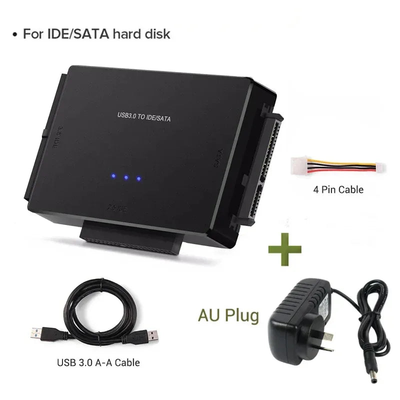 SATA/IDE to USB 3.0 Adapter Hard Drive Adapter Converter for Universal 2.5/3.5 Inch IDE SATA HDD SSD with 12V 2A Power Adapter Peaceful Pleasures Health and Wellness AU Plug 100cm