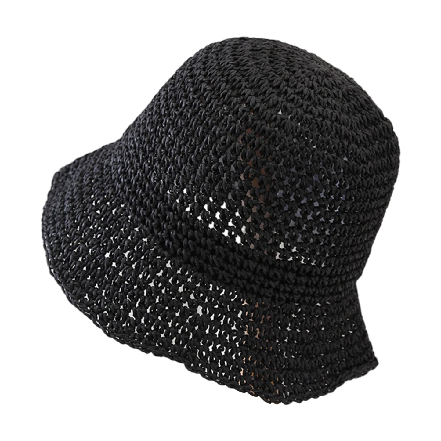 Women Wide Brim Straw Hat Anti-UV Sunshade Bucket Hat for Fishing Camping Traveling Peaceful Pleasures Health and Wellness One Size black