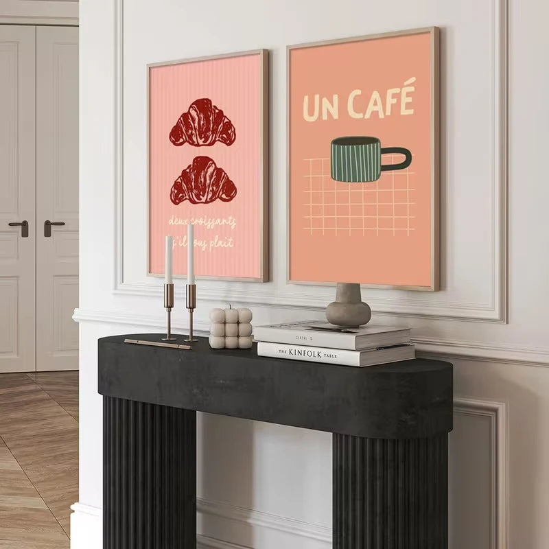 2-Piece Croissant Breakfast Canvas Wall Art Print Set | Home Decor
