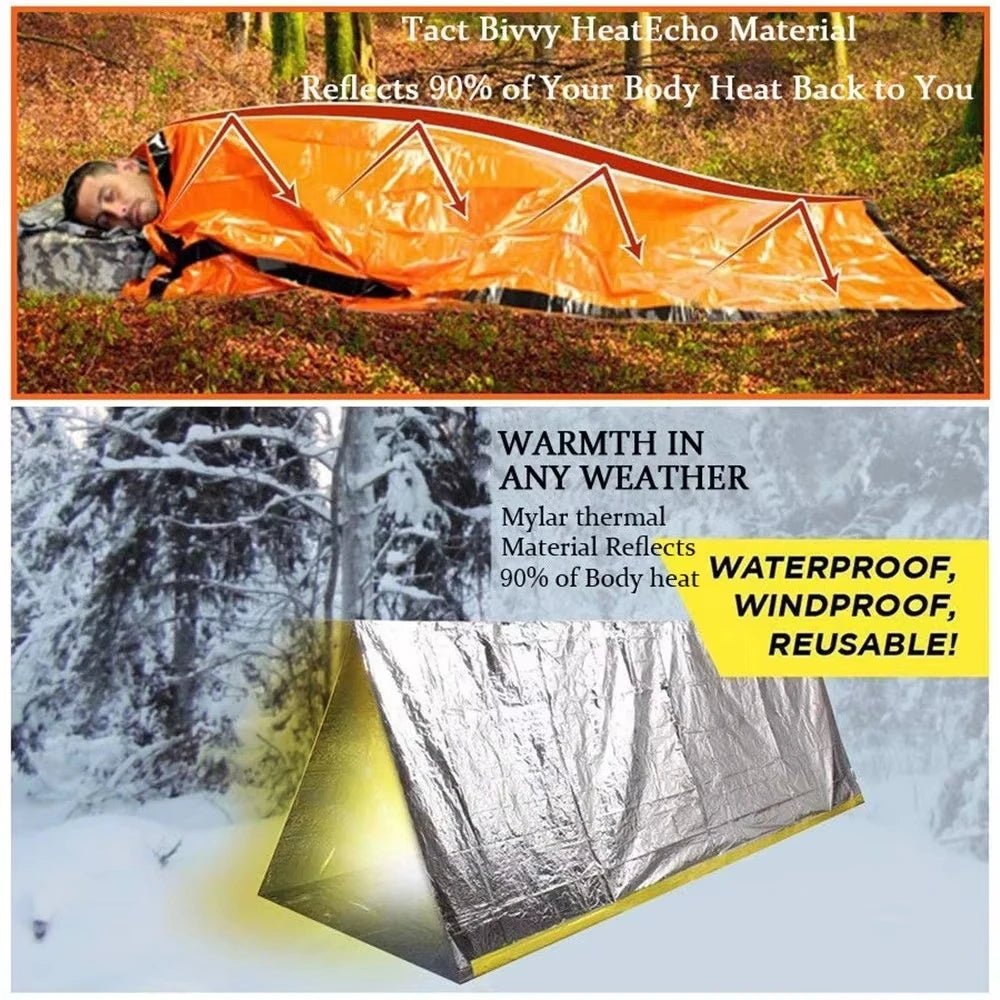 Portable Insulated sleeping bag Waterproof Emergency Survival Outdoor Edc Camping Gear Thermal Sack First Aid Rescue Kit Mylar Peaceful Pleasures Health and Wellness