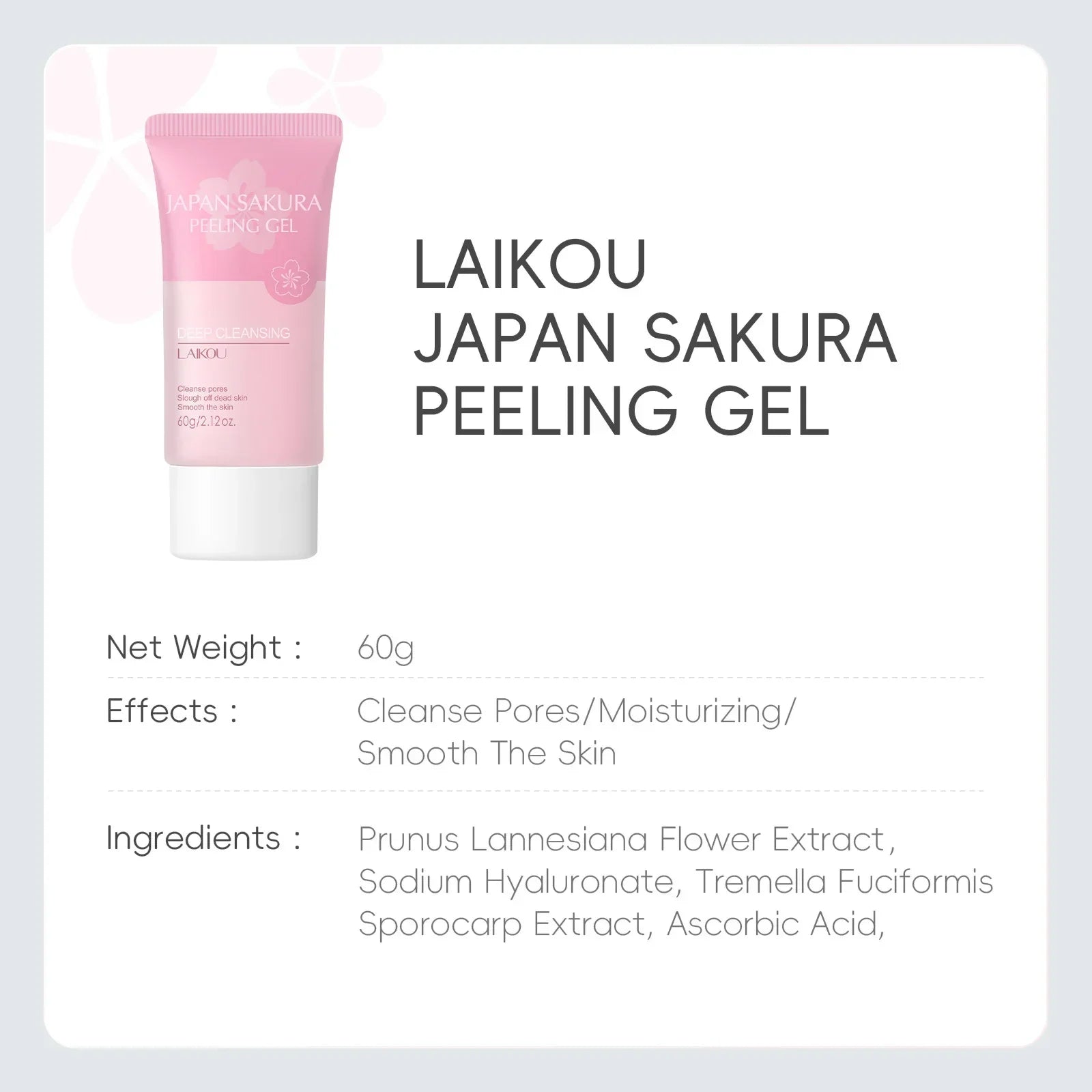LAIKOU Sakura Face Peeling Gel – Exfoliate & Glow 60g Peaceful Pleasures Health and Wellness
