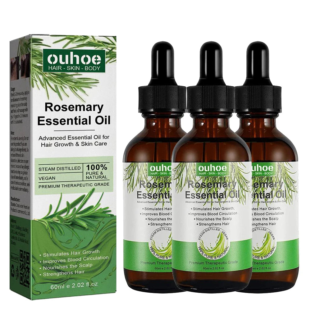 Rosemary Essential Oil for Hair Growth 60ml – Nourishing & Strengthening Hair Care Oil with Dropper Peaceful Pleasures Health and Wellness 3PCS