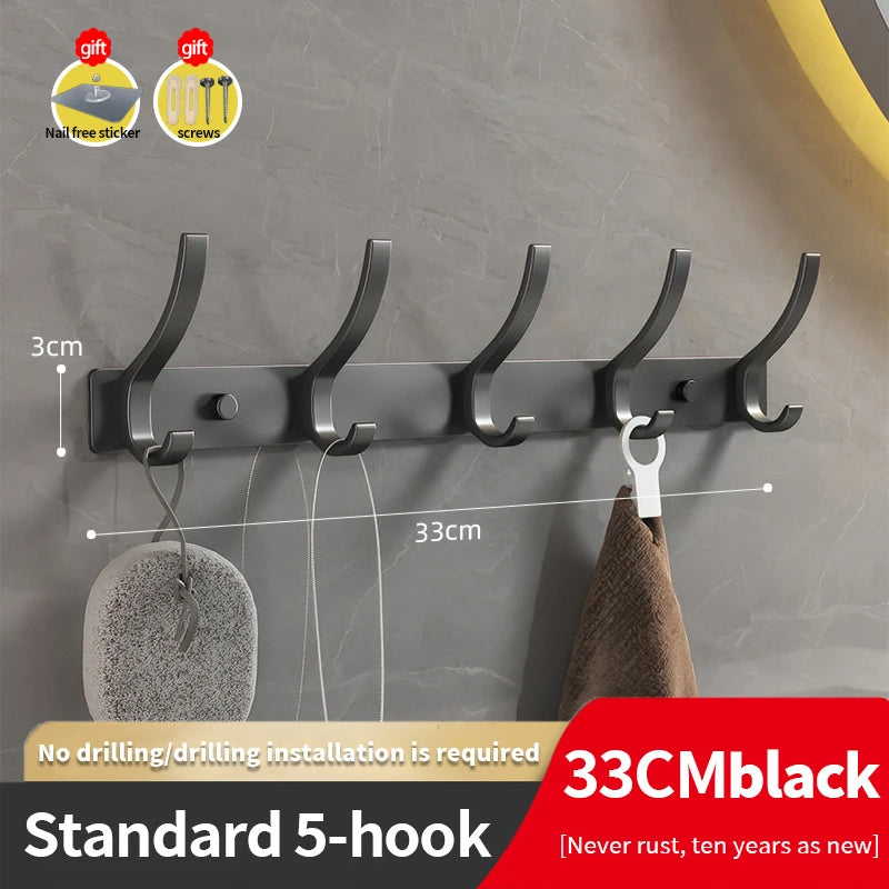 YUNJIEYA 6-Hook Aluminum Wall Hanger | Black White Gun Grey Wall Hook Rack Peaceful Pleasures Health and Wellness Black 5 hook