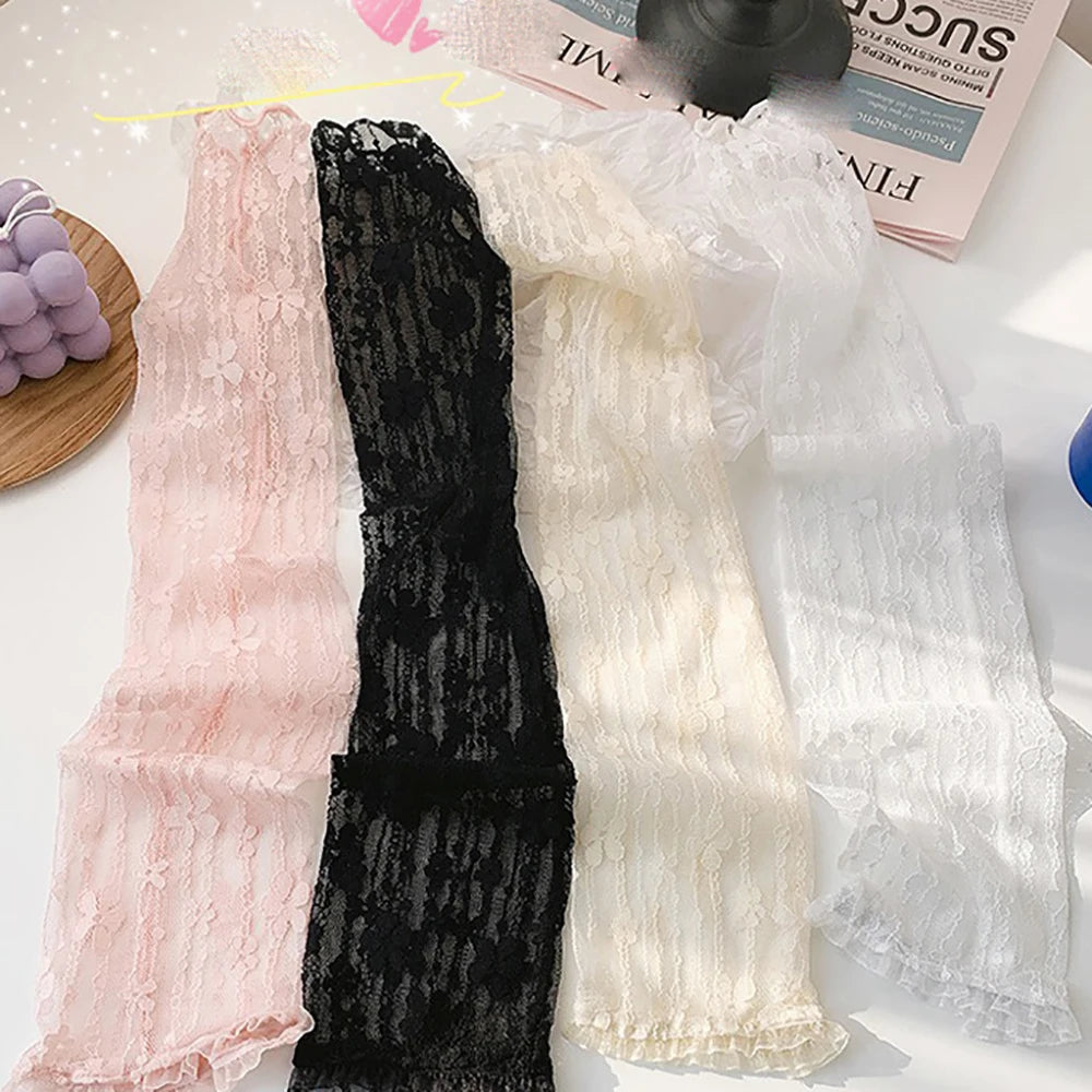 Summer Sunscreen Shade Sleeves Women Lace UV Thin Breathable Oversleeves Outdoor Cycling Driving Fingerless Sleeves Peaceful Pleasures Health and Wellness