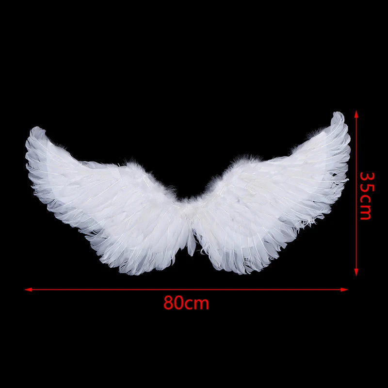 Kids Adult Party Swallow White Angel Feather Wings Halo Magic Wands Cosplay Elastic Straps Wedding Halloween Birthday Props Peaceful Pleasures Health and Wellness A2-80x35cm