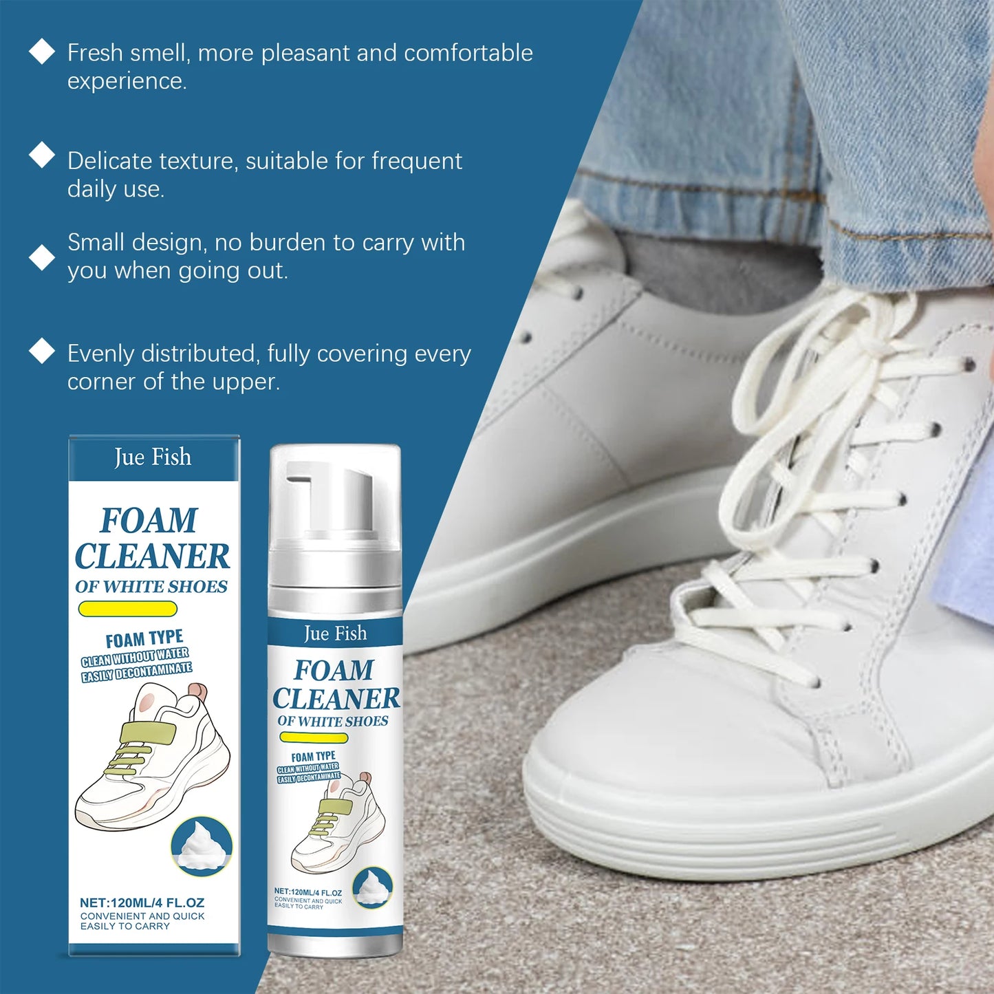 Jue-Fish 120ml Sneaker Foam Cleaner | Remove Stains & Yellow