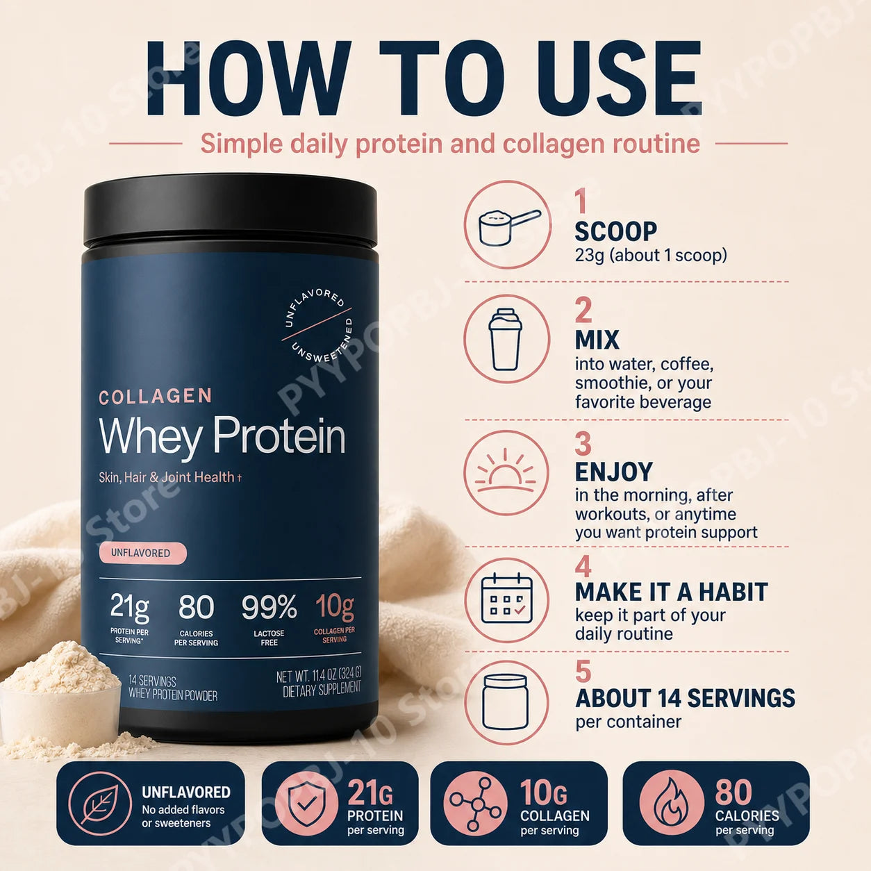 Grass-Fed Collagen Whey Protein Powder | 21g Protein + 10g Collagen