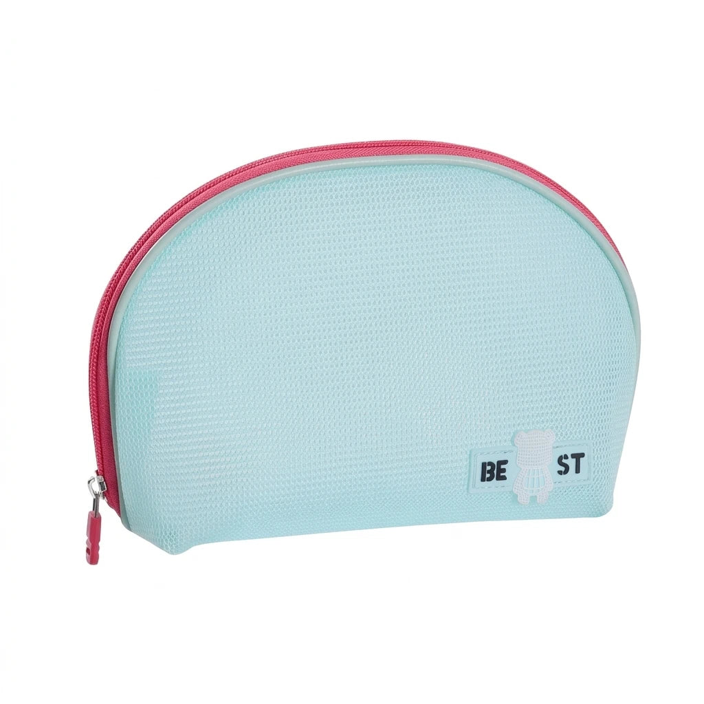 Travel Toiletry Bag Portable Cosmetic Pouch With Half-circle Mesh Design For Travel Makeup Storage Peaceful Pleasures Health and Wellness Blue