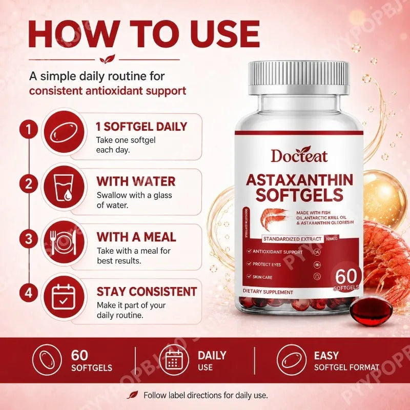 Astaxanthin & Krill Oil Softgels – 60ct Antioxidant Support