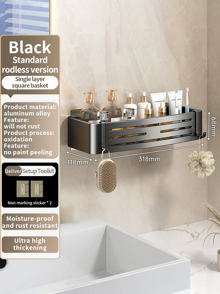 YUNJIEYA Adhesive Corner Shower Shelf | No-Drill Aluminum Rack