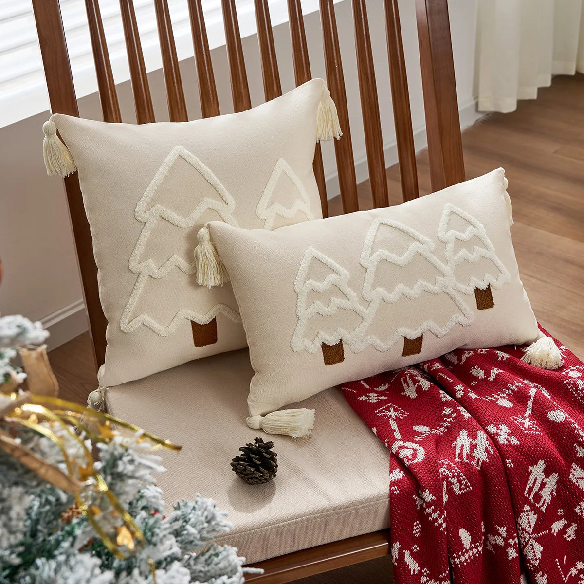 Battilo Christmas Throw Pillow Cover with Tassels Decorative Green Tufted Pillowcase for Sofa Bed Cushion Case for Home Decor Peaceful Pleasures Health and Wellness