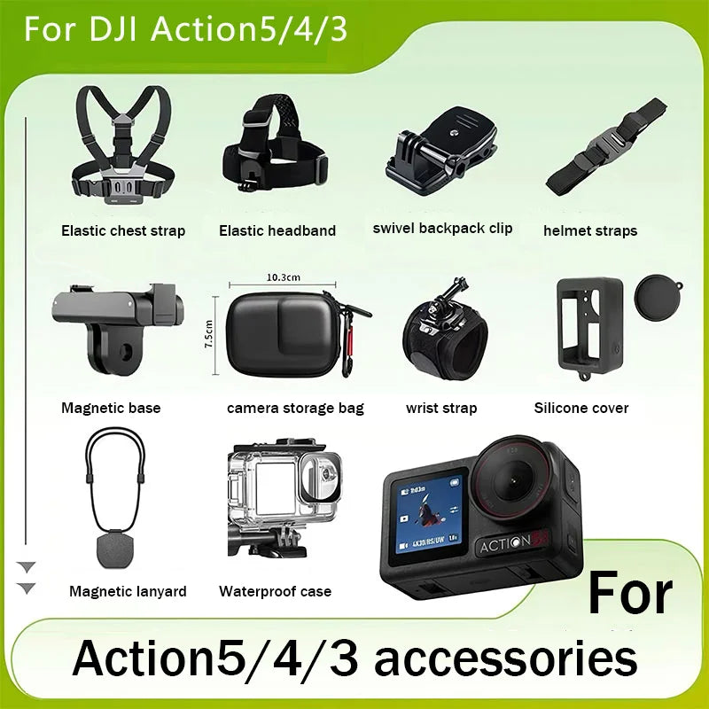 DJI Action 5 Pro/4/3 Accessories Kit – Case, Strap & More