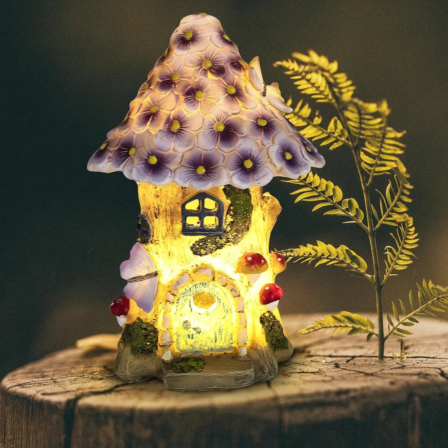 Fairy Garden House Solar Outdoor Statue, Light Up Mushroom Figurines Lawn Decorations for Yard, Fairies for Miniature House Peaceful Pleasures Health and Wellness 1PCS