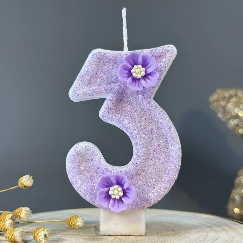 2026 New Cute Purple Flowers 3D Number Cake Candles for Birthday Party Decorations Birthday Decoration Cake Decorating Tools Peaceful Pleasures Health and Wellness 3