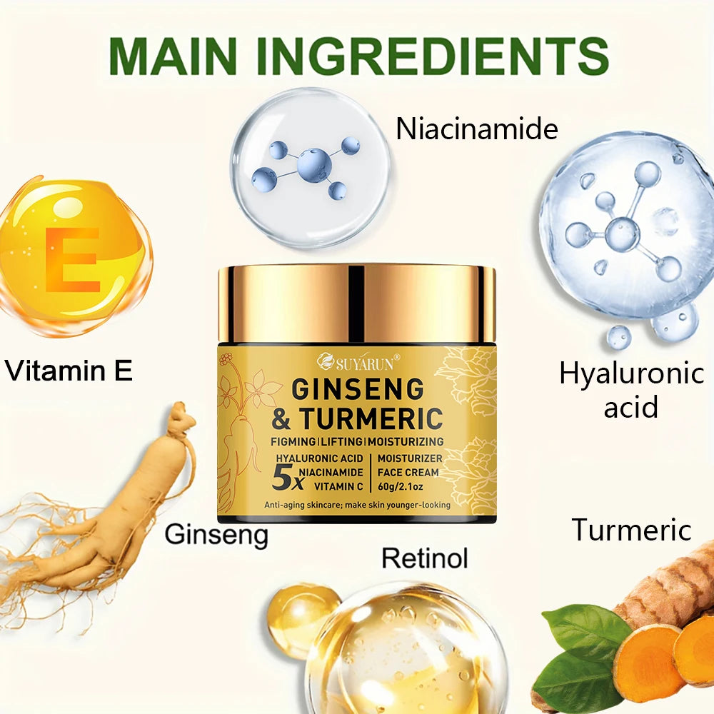 SUYARUN Ginseng Turmeric Face Cream - Anti-Aging Brightening Moisturizer, Natural Skincare for All Skin Types. Peaceful Pleasures Health and Wellness