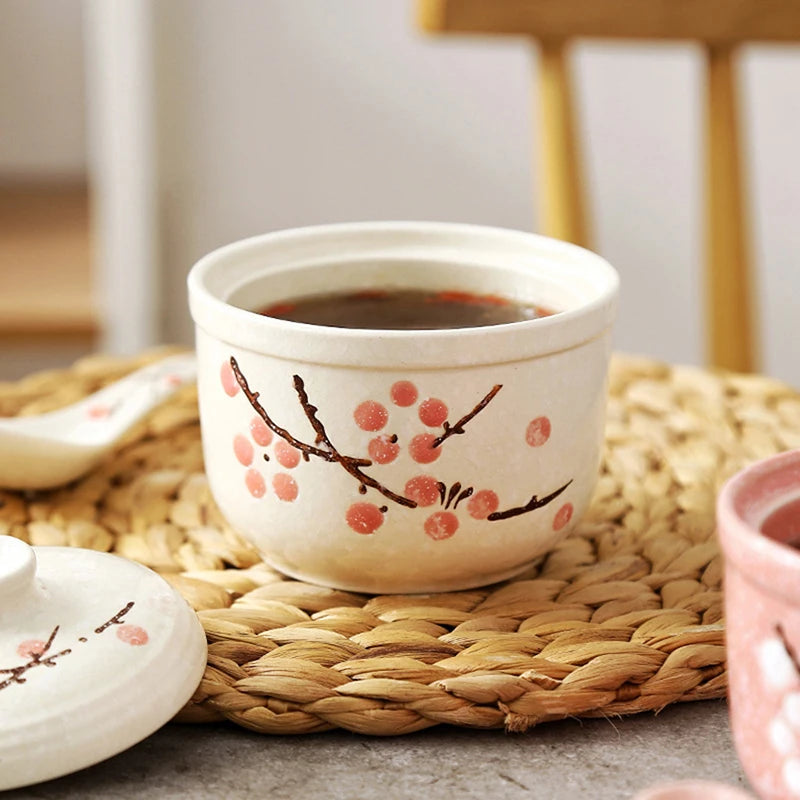 Ceramic Stewing Soup Cups Household Steamed Egg Bowls Hotel Steamed Bird's Nest Stew Underglaze Colored Mini Dessert Stew Cups Peaceful Pleasures Health and Wellness