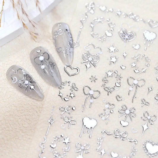 Heart Bow Nail Stickers – Gold Foil Rose Embossed DIY Nail Art Nail Art Stickers Peaceful Pleasures Health and Wellness