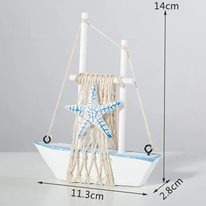 14CM Sailboat Model Wooden Sailing Boat Home Decoration Beach Nautical Design Navy Creative Sculpture Boat Model Crafts Nordic Peaceful Pleasures Health and Wellness