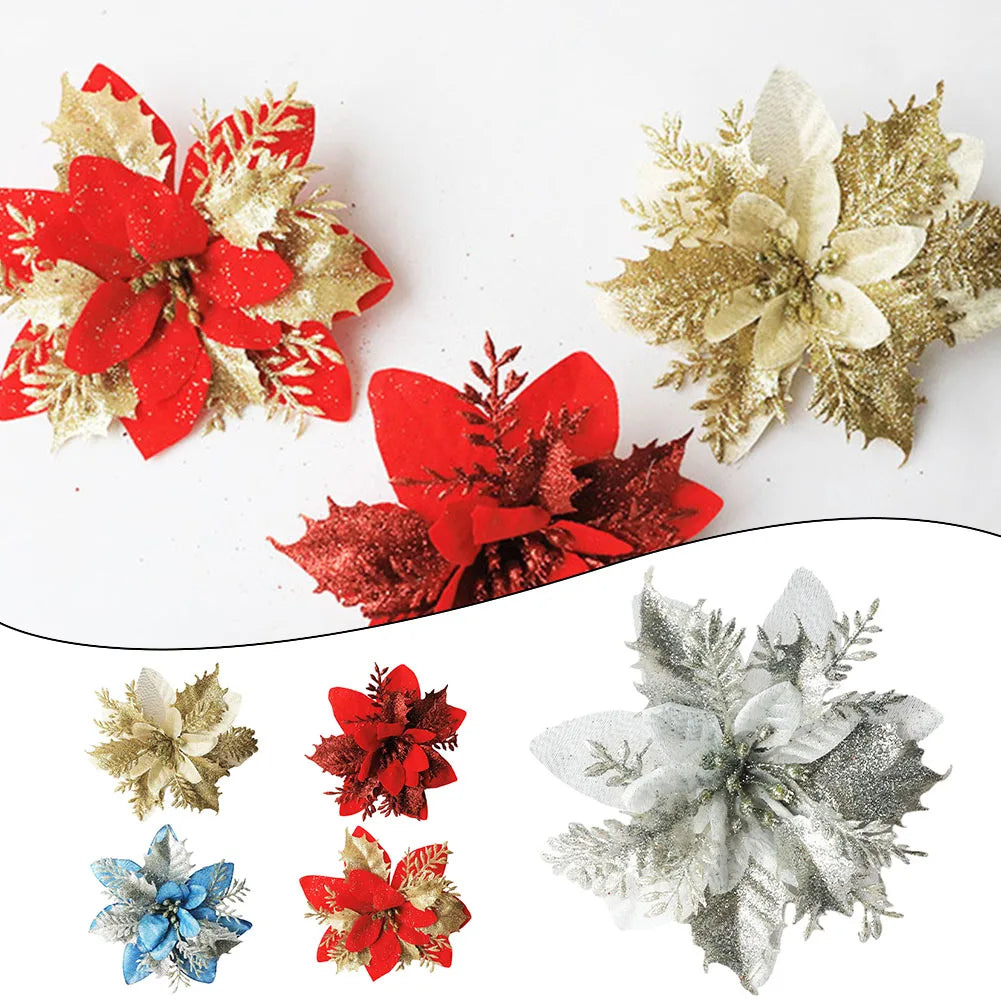 Glitter Artificial Christmas Flower Decoration 15x15cm