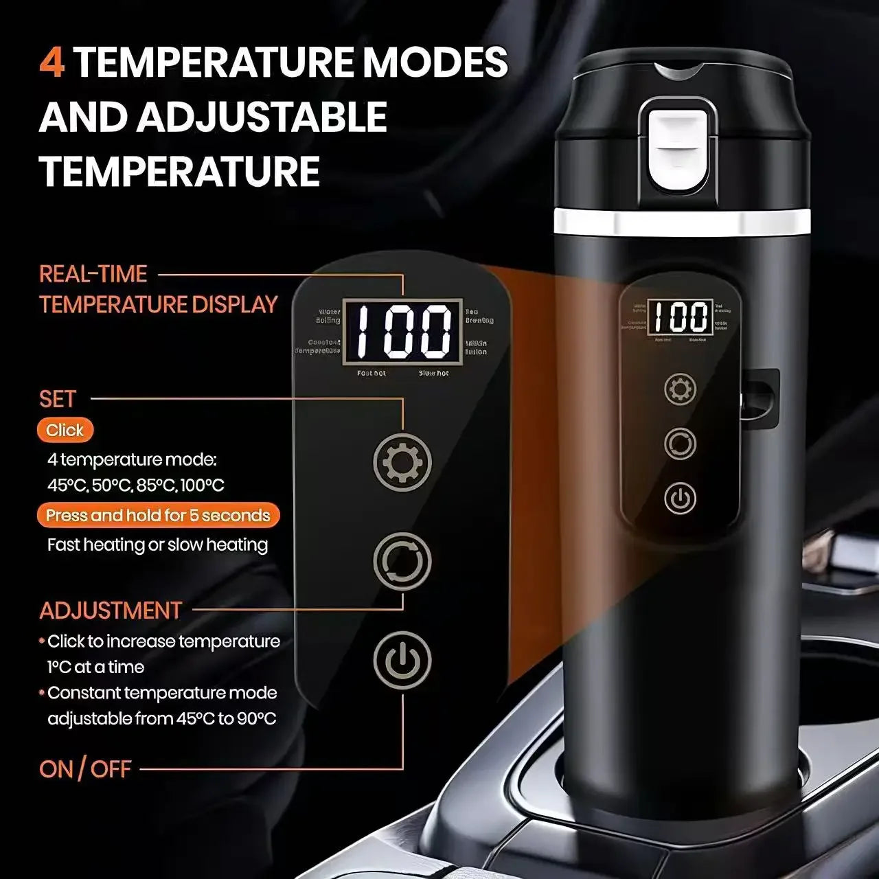 Vehicle-Mounted Smart Digital Display Kettle - 12V/24V Universal Electric Heating Cup 500ML Portable Outdoor Hot Water Boiler Peaceful Pleasures Health and Wellness